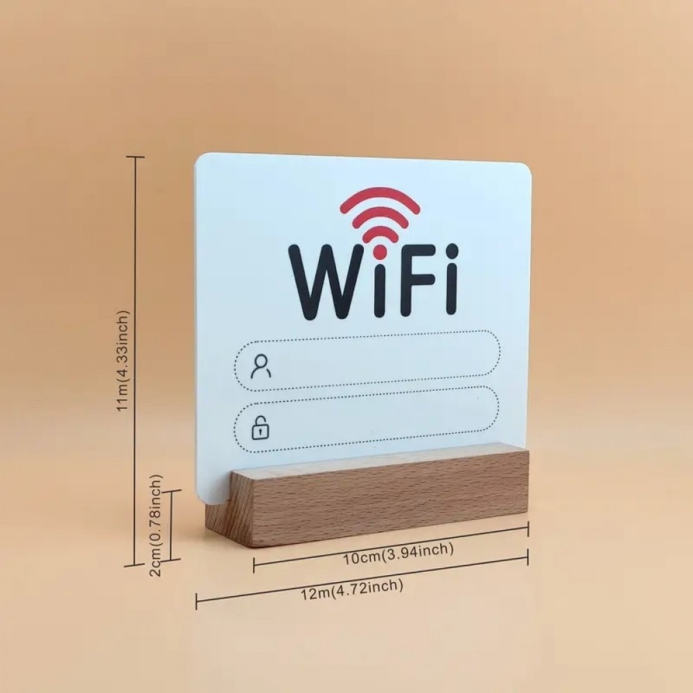 2D WiFi-Paneel aus Acryl mit Holzsockel – Passwortanzeige für Zuhause oder Restaurant - Weiss
