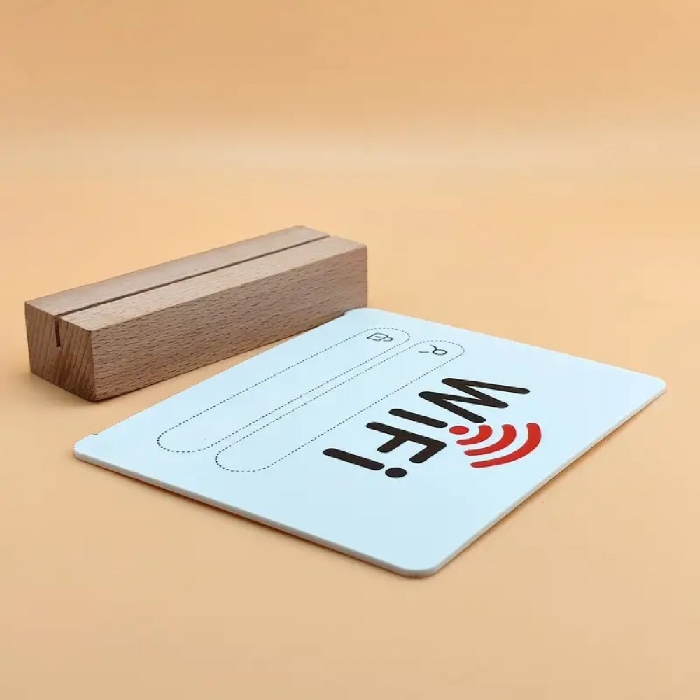 2D WiFi-Paneel aus Acryl mit Holzsockel – Passwortanzeige für Zuhause oder Restaurant - Weiss