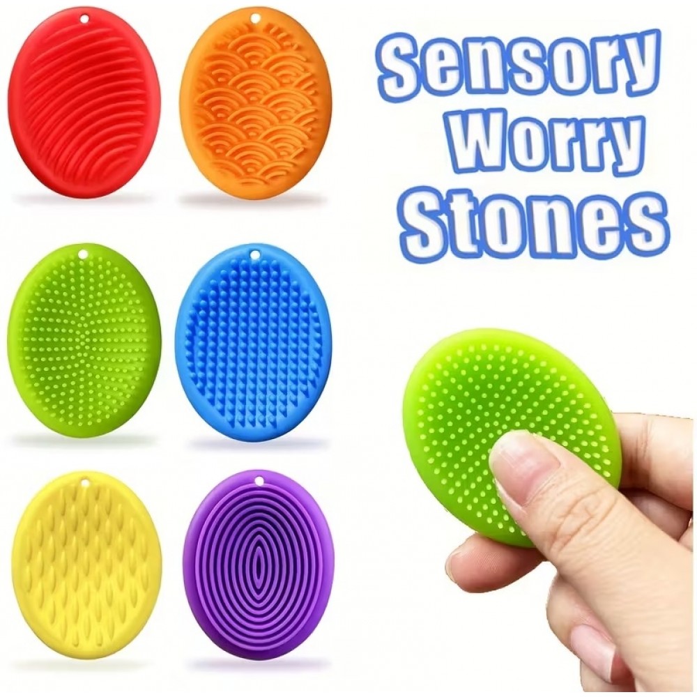 Anti-Stress-Steine aus Silikon bunt texturiert langlebig & tragbar taktile Konzentrationshilfe f&uuml;r Erwachsene (Set aus 6) - Multicolore