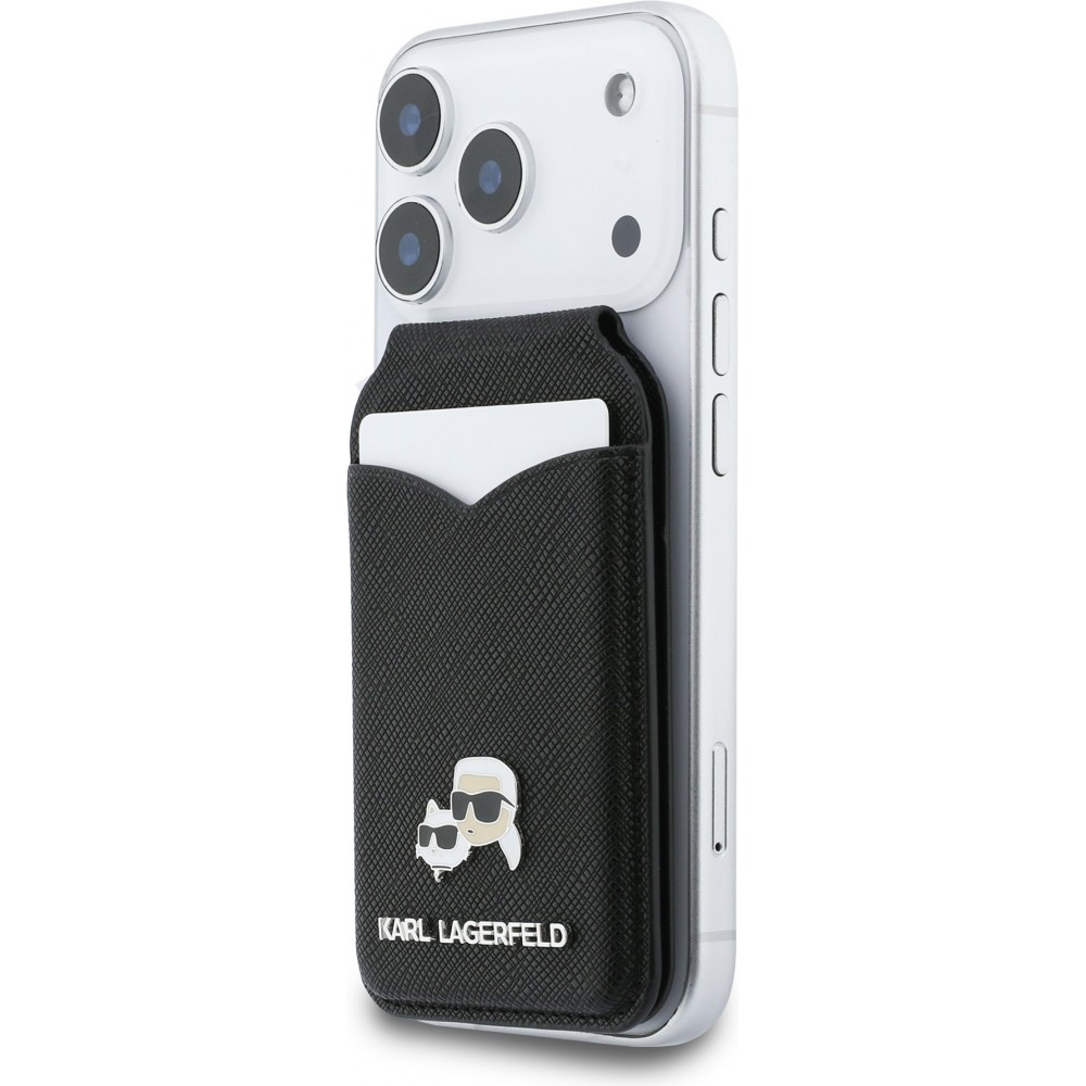 Karl Lagerfeld eleganter und praktischer MagSafe Spiegel Kartenhalter - Schwarz