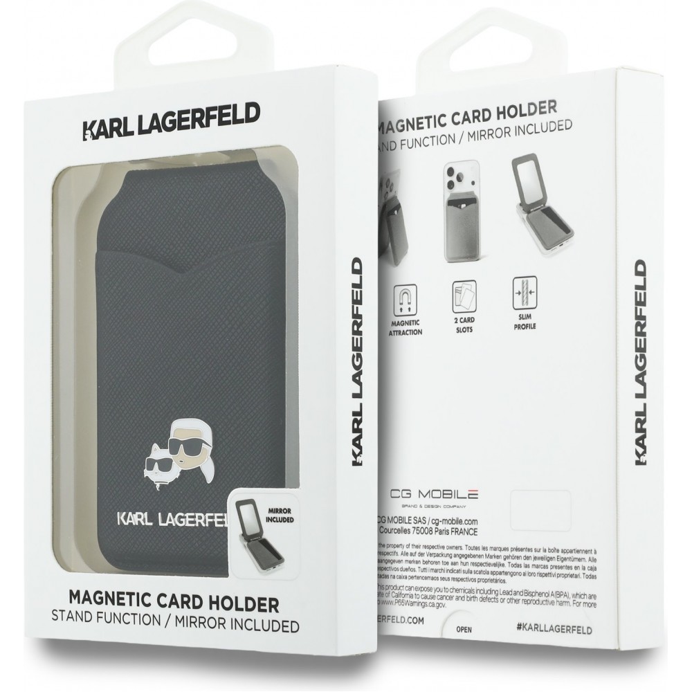 Karl Lagerfeld eleganter und praktischer MagSafe Spiegel Kartenhalter - Schwarz