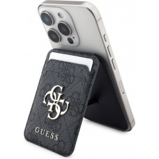 Porte-cartes magnétique compatible MagSafe avec support intégré logo Guess en métal - Noir