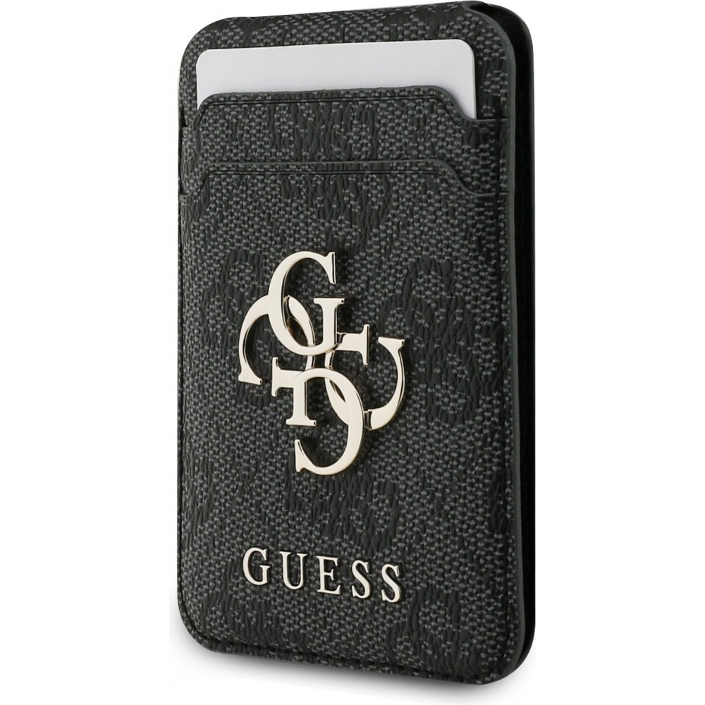Porte-cartes magnétique compatible MagSafe avec support intégré logo Guess en métal - Noir