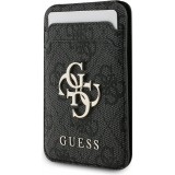 Porte-cartes magnétique compatible MagSafe avec support intégré logo Guess en métal - Noir