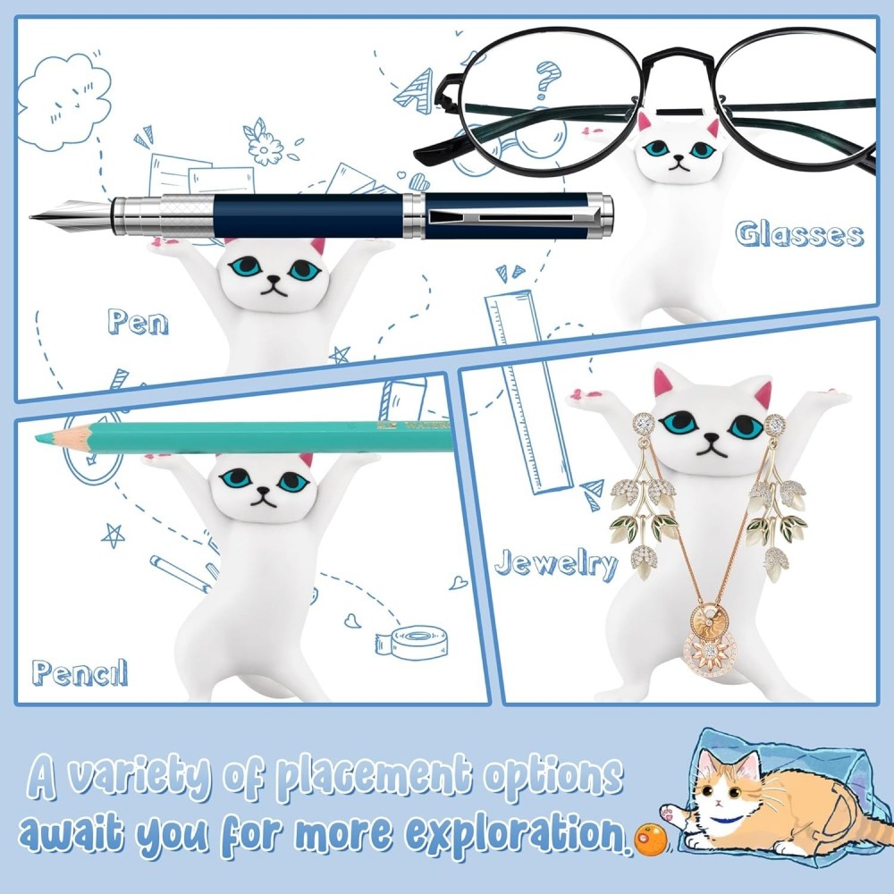 Porte-stylos en forme de chat organisateur de bureau original cadeau mignon pour fournitures scolaires et bureau - Blanc