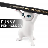 Porte-stylos en forme de chat organisateur de bureau original cadeau mignon pour fournitures scolaires et bureau - Blanc
