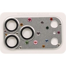 Luxuriöser 3D Kamera-Schutz für mit Strass und gehärtetem Metall-Glas-Rückseite - Silber - iPhone 17 Pro Max