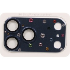 Luxuriöser 3D Kamera-Schutz für mit Strass und gehärtetem Metall-Glas-Rückseite - Blau - iPhone 17 Pro Max