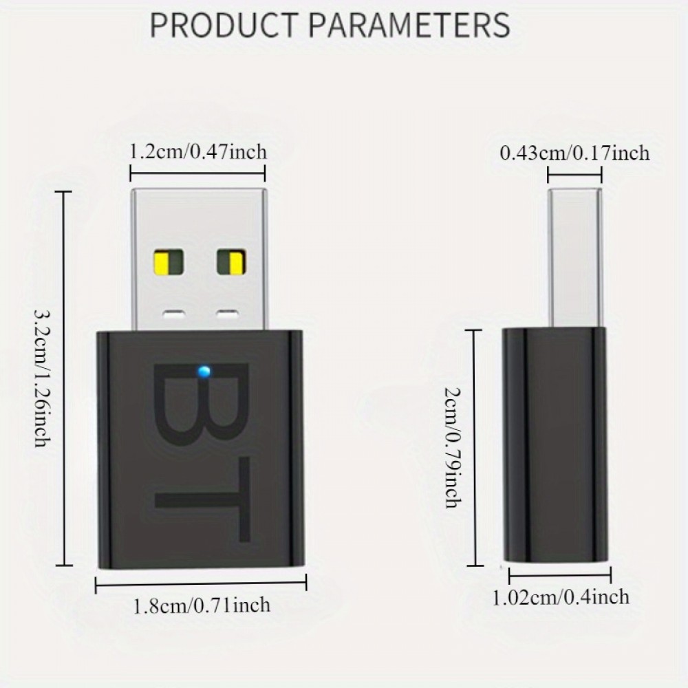 Bluetooth 5.0 USB-A Sender-Empfänger Drahtlos mit 3,5mm Klinkenstecker für PC und Auto - Schwarz