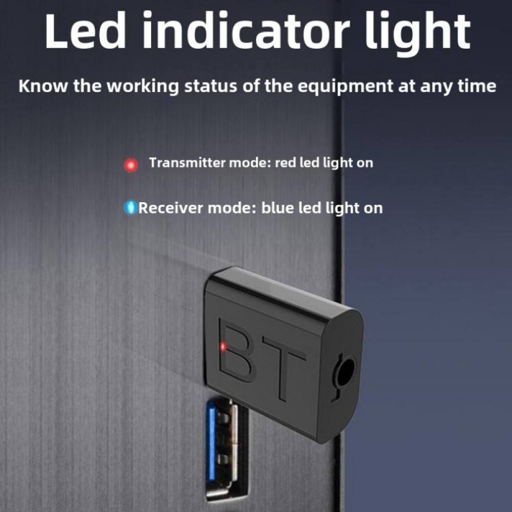 Bluetooth 5.0 USB-A Sender-Empfänger Drahtlos mit 3,5mm Klinkenstecker für PC und Auto - Schwarz