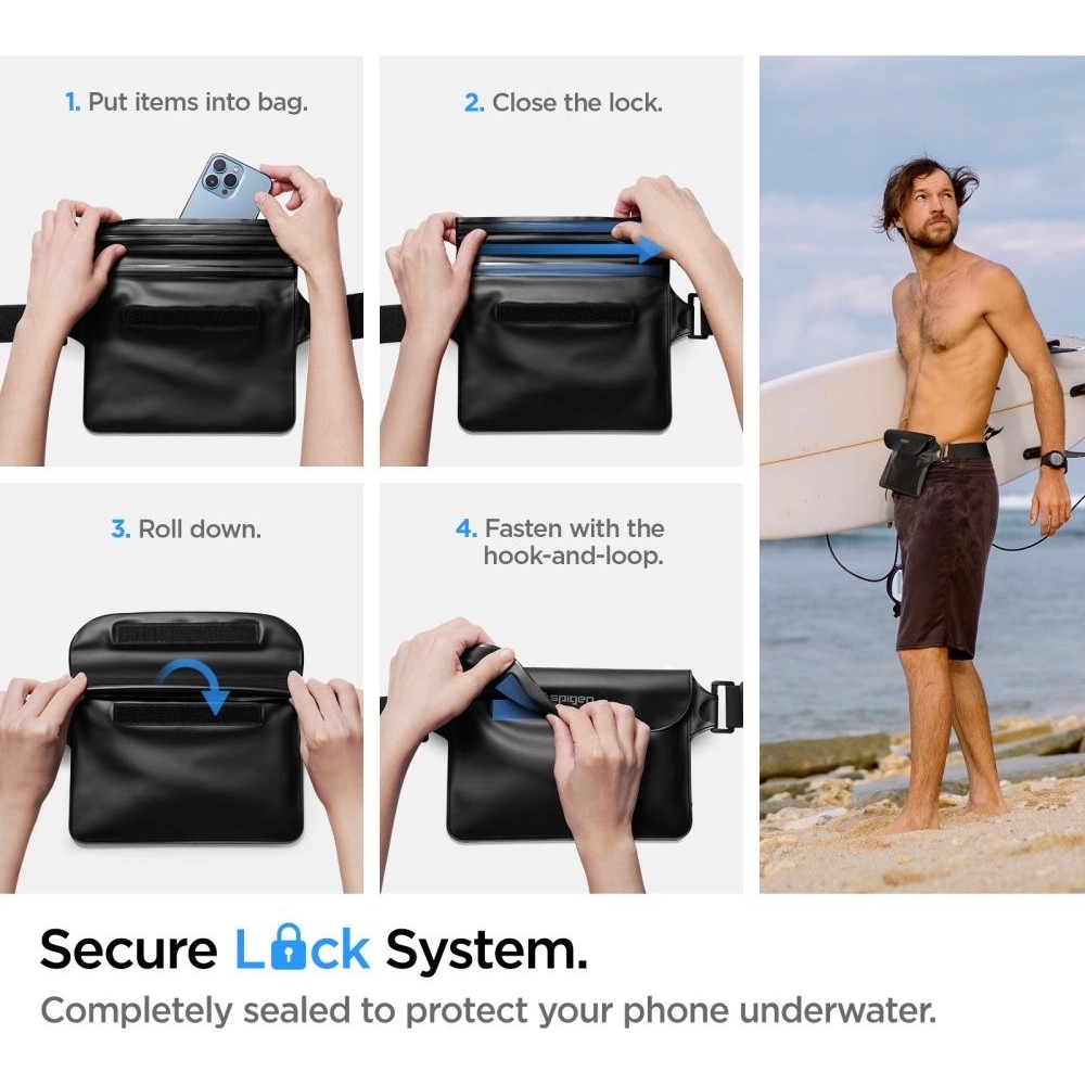 Spigen Aqua Shield A621 Waterproof Bauchtasche mit schwimmendem Etui - Schwarz