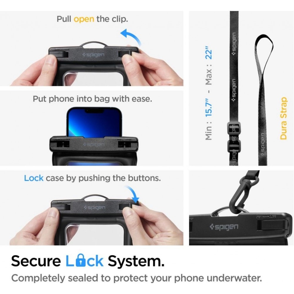 Spigen Aqua Shield A621 Waterproof Bauchtasche mit schwimmendem Etui - Schwarz