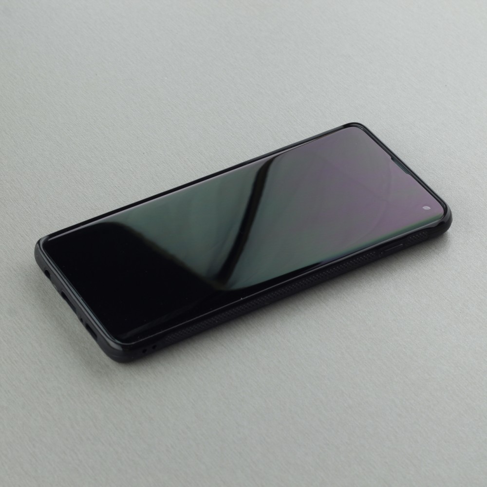 Samsung Galaxy S10 Case Hülle - Silikon schwarz Chat auf lila Hintergrund