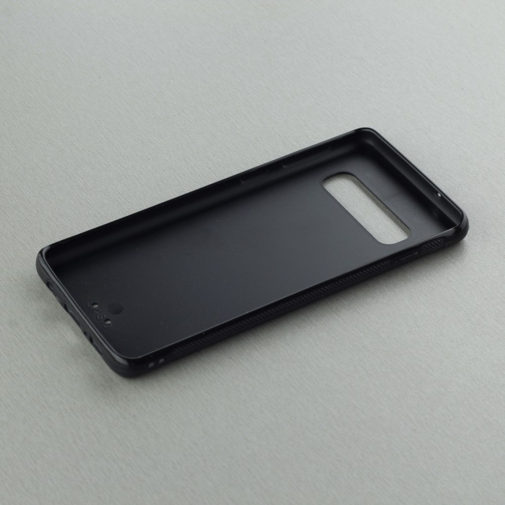 Samsung Galaxy S10 Case Hülle - Silikon schwarz Chat auf lila Hintergrund