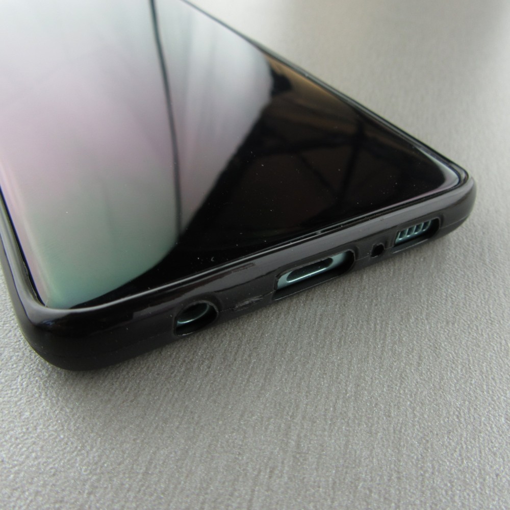 Samsung Galaxy S10 Case Hülle - Silikon schwarz Chat auf lila Hintergrund