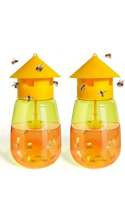 Set 2 pi&egrave;ges &agrave; gu&ecirc;pes grande capacit&eacute; r&eacute;utilisables efficaces pour jardin terrasse camping - Orange