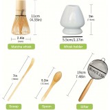 Set &agrave; matcha de 5 accessoires en bambou pour pr&eacute;paration th&eacute; vert japonais (fouet chasen / support / tamis / cuill&egrave;res)