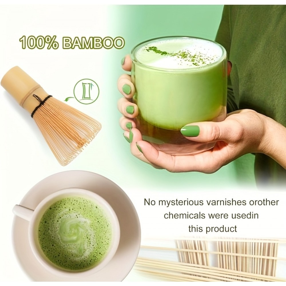 Set &agrave; matcha de 5 accessoires en bambou pour pr&eacute;paration th&eacute; vert japonais (fouet chasen / support / tamis / cuill&egrave;res)