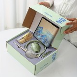 7-teiliges Matcha-Zeremonie-Set mit Holzbesen (Chasen) / Halterung / Keramikschale und Zubehör - Grün