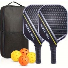 Set de raquettes de pickleball avec 4 balles l&eacute;ger r&eacute;sistant id&eacute;al d&eacute;butants &agrave; experts - Noir