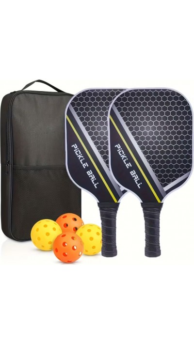 Pickleball Schl&auml;ger Set mit 4 B&auml;llen leicht robust perfekt f&uuml;r Anf&auml;nger bis Profis - Schwarz