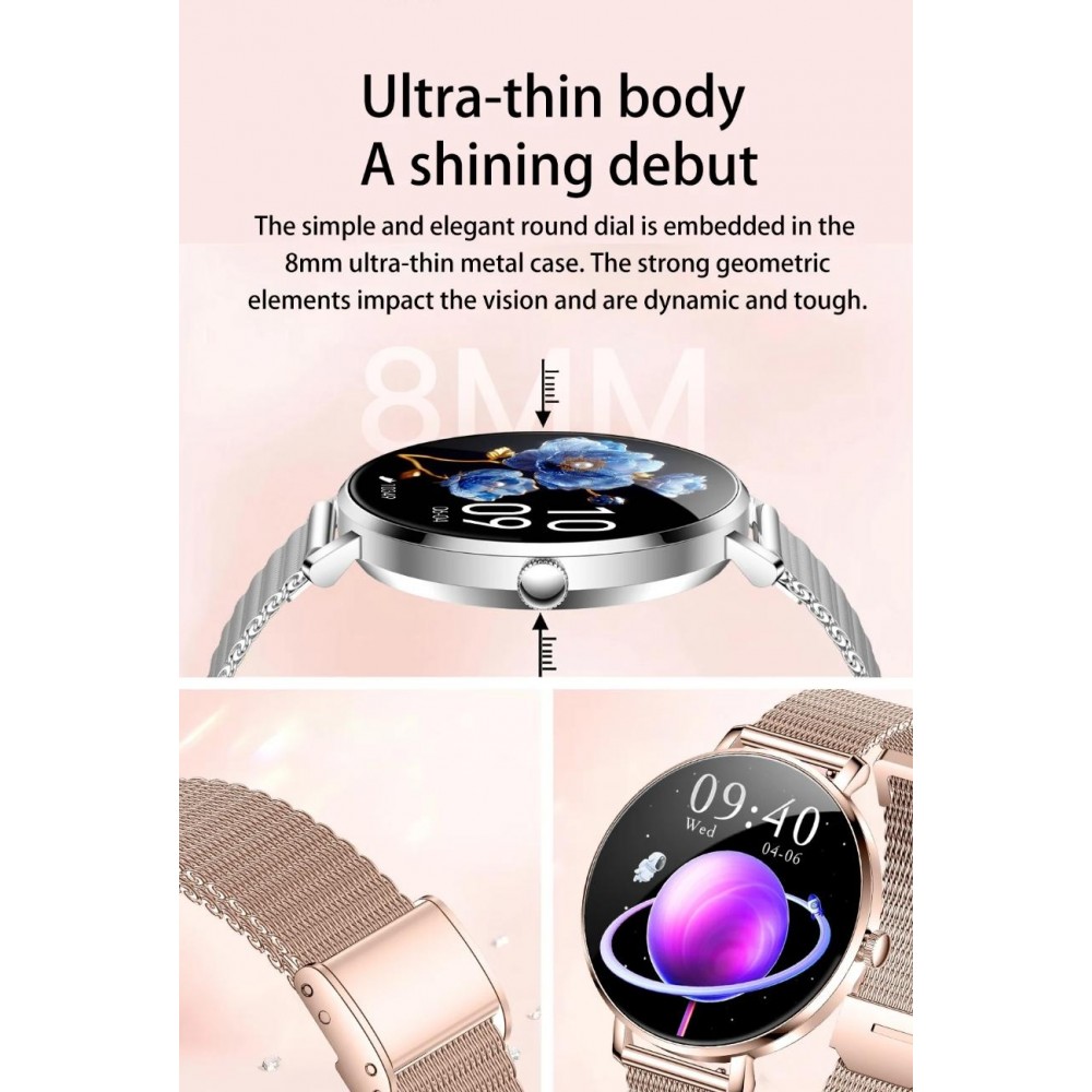 Smart Watch NX21 mit Touchscreen-LED Sport-/Fitness-/Schlafprogrammen - Mailänder Armband - Silber