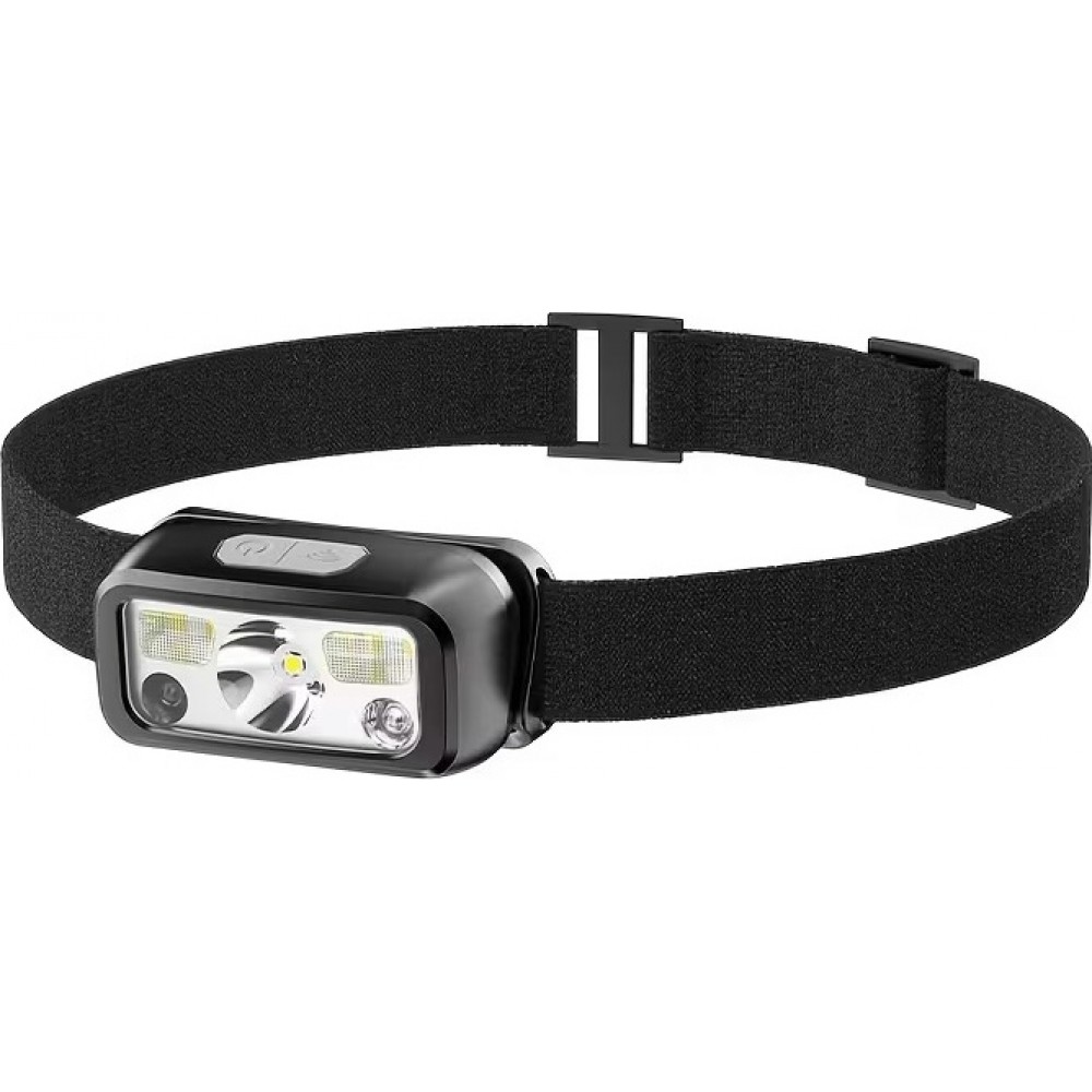 Smiling Shark Stirnlampe mit Bewegungsmelder 6 Leuchtmodi verstellbares Kopfband leicht für Camping Wandern Angeln und Höhlenforschung - Schwarz