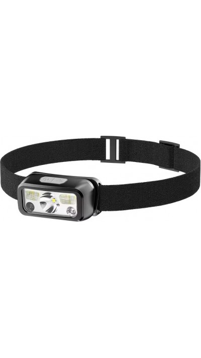 Smiling Shark Stirnlampe mit Bewegungsmelder 6 Leuchtmodi verstellbares Kopfband leicht für Camping Wandern Angeln und Höhlenforschung - Schwarz
