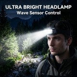 Smiling Shark Stirnlampe mit Bewegungsmelder 6 Leuchtmodi verstellbares Kopfband leicht für Camping Wandern Angeln und Höhlenforschung - Schwarz