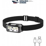 Smiling Shark Stirnlampe mit Bewegungsmelder 6 Leuchtmodi verstellbares Kopfband leicht für Camping Wandern Angeln und Höhlenforschung - Schwarz