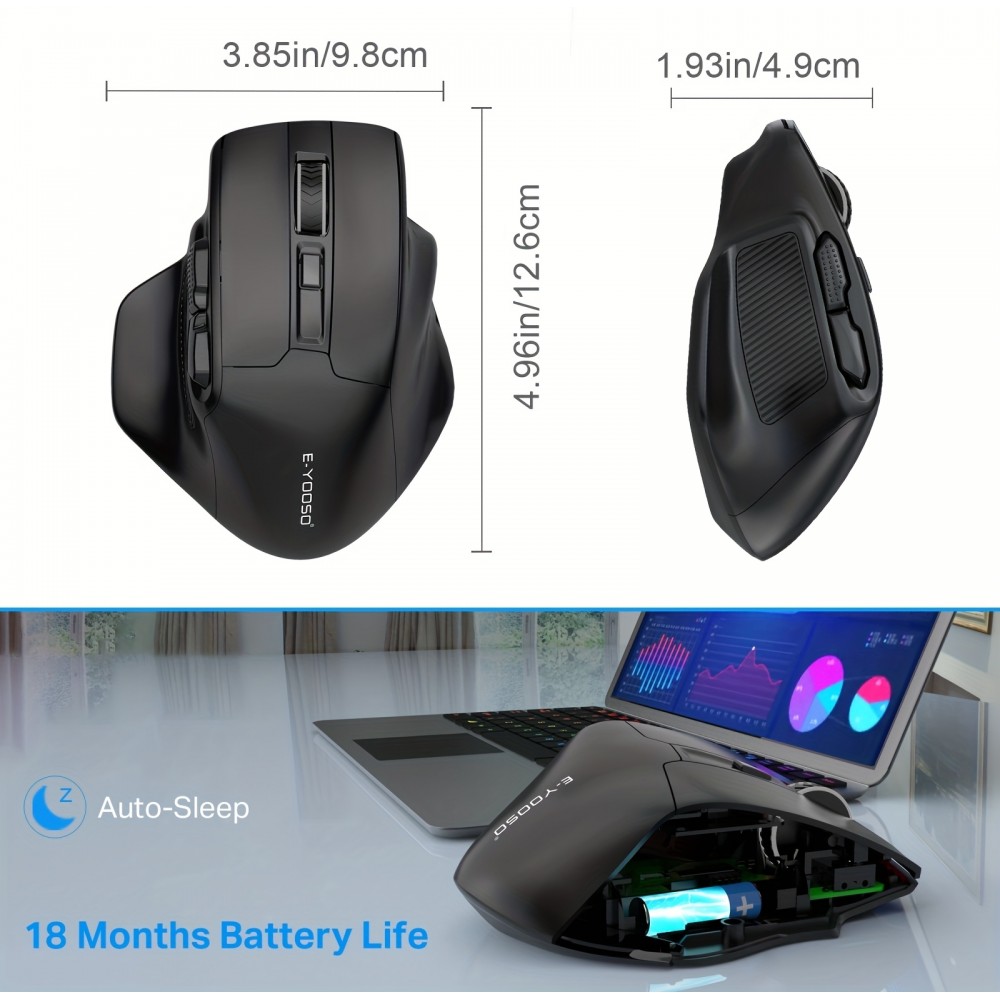 E-YOOSO X-31 Ergonomische Kabellose Gaming-Maus 5 DPI mit USB-A Adapter - Schwarz