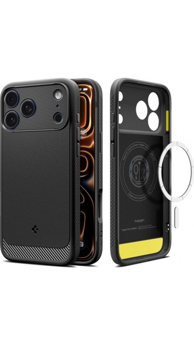 iPhone 17 Pro Max Case Hülle - Spigen Rugged Armor MagFit MagSafe kompatibel robust und langlebig - Schwarz