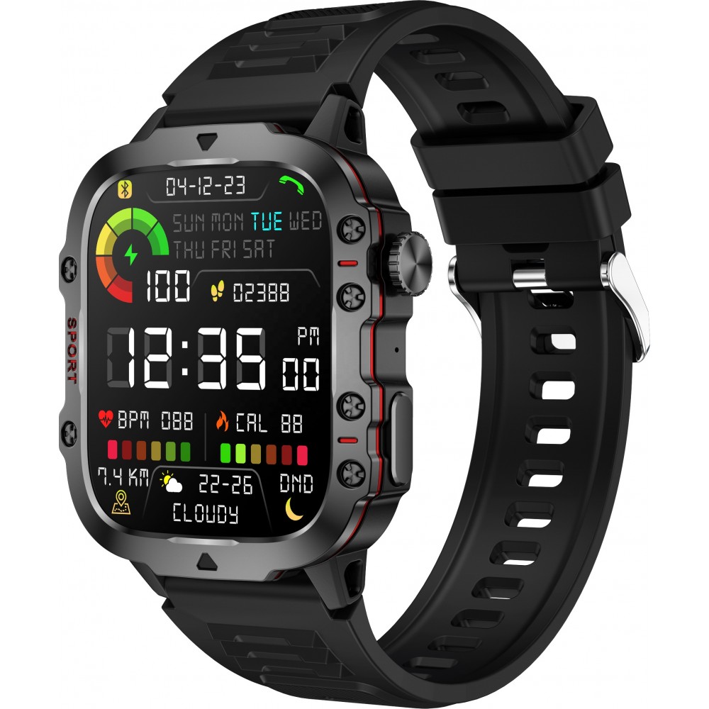 Sport Smartwatch QX11 1,96 Zoll - 50 Tage Akkulaufzeit KI-Sprachassistent langlebiges Gehäuse Blutsauerstoffüberwachung Schlafüberwachung HD-TFT-Display - Schwarz