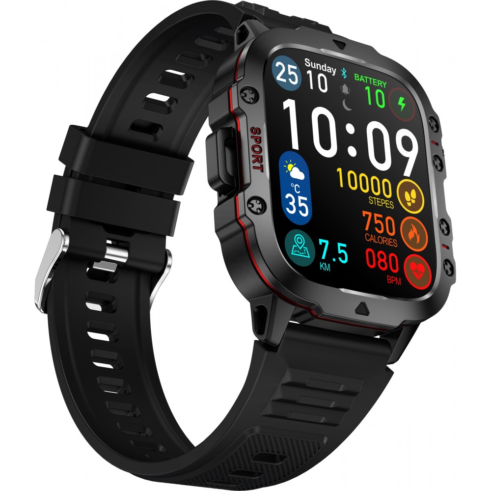 Sport Smartwatch QX11 1,96 Zoll - 50 Tage Akkulaufzeit KI-Sprachassistent langlebiges Gehäuse Blutsauerstoffüberwachung Schlafüberwachung HD-TFT-Display - Schwarz