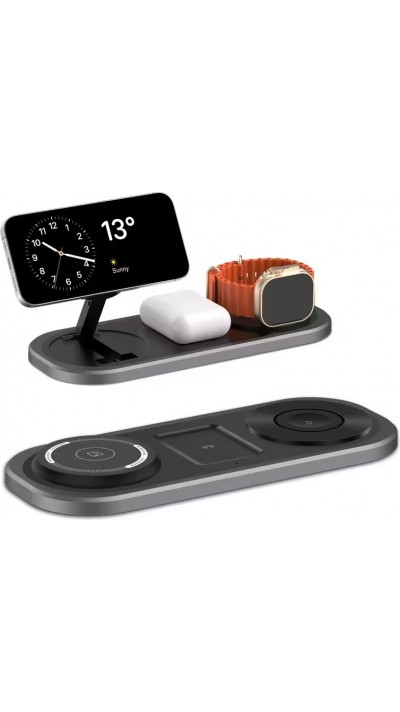 Magnetische 3-in-1 15W Wireless-Ladestation klappbar f&uuml;r iPhone, Apple Watch und AirPods - Schwarz