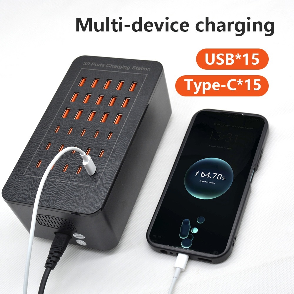 150W USB-C und USB-A Mehrfach-Ladeger&auml;t mit 30 Ports f&uuml;r Smartphones, Tablets und Zubeh&ouml;r - Schwarz