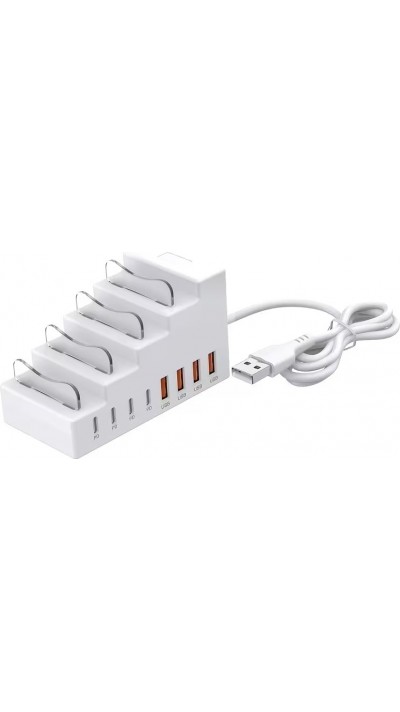 8-in-1 Schnellladestation 66W mit 4 USB- & 4 USB-C PD-Ports Handyhalter und Schreibtisch-Organizer - Weiss