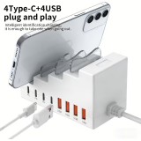 8-in-1 Schnellladestation 66W mit 4 USB- & 4 USB-C PD-Ports Handyhalter und Schreibtisch-Organizer - Weiss