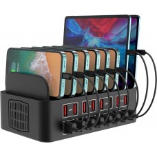 USB-Ladegerät 150W/35A mit 16 Ports - Schnelles Multi-Geräte-Ladegerät für iPad, Tablets und Smartphones mit intelligenter Erkennung und Mehrfachschutz - Schwarz