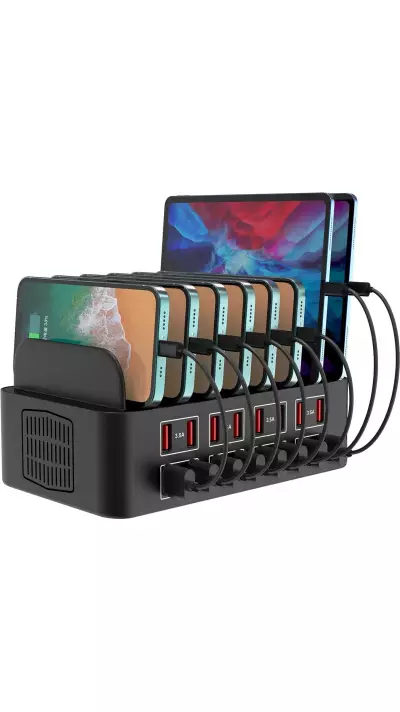 USB-Ladegerät 150W/35A mit 16 Ports - Schnelles Multi-Geräte-Ladegerät für iPad, Tablets und Smartphones mit intelligenter Erkennung und Mehrfachschutz - Schwarz