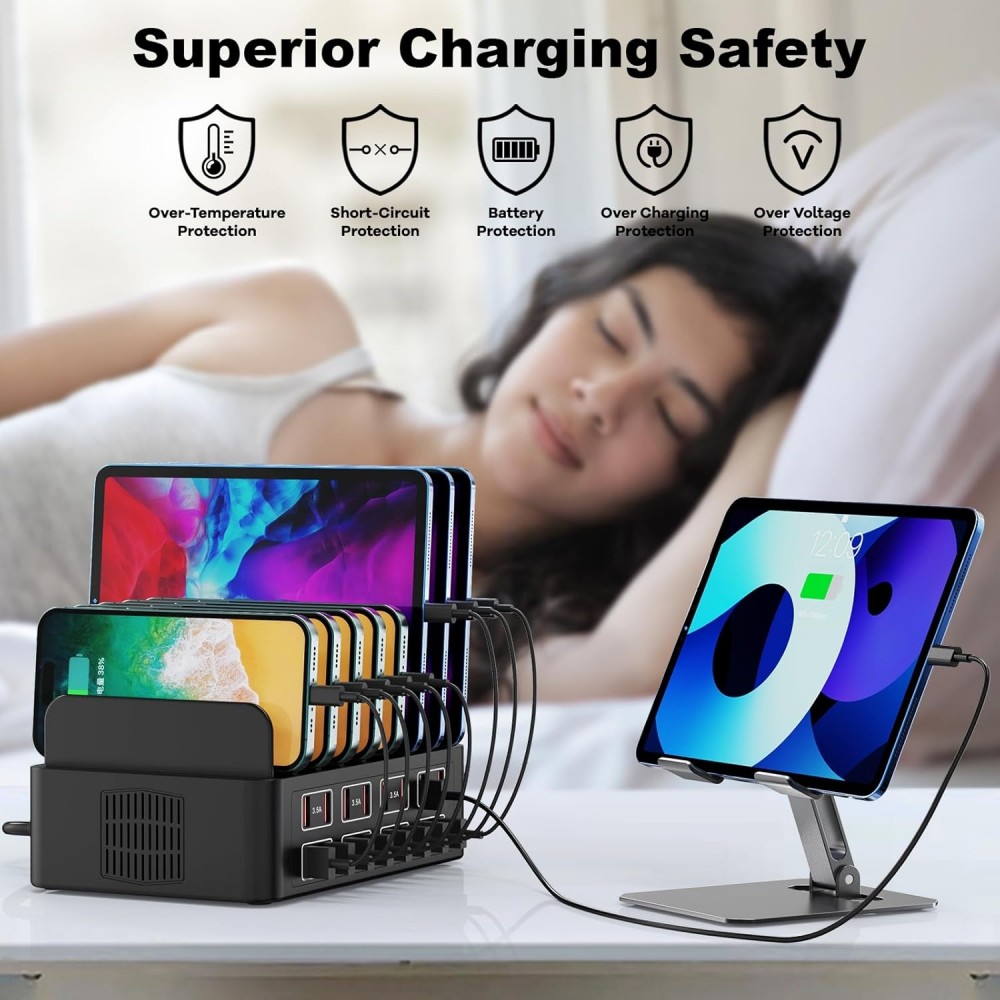 USB-Ladegerät 150W/35A mit 16 Ports - Schnelles Multi-Geräte-Ladegerät für iPad, Tablets und Smartphones mit intelligenter Erkennung und Mehrfachschutz - Schwarz