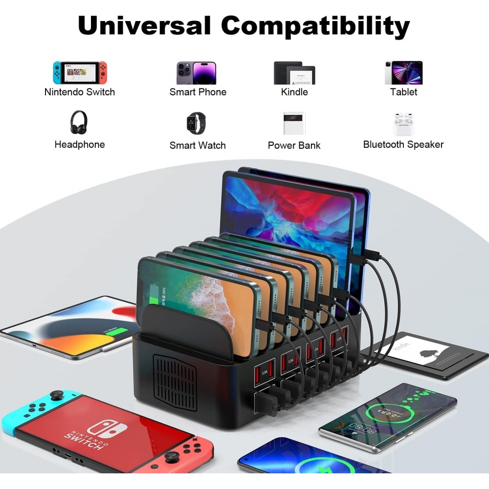 USB-Ladegerät 150W/35A mit 16 Ports - Schnelles Multi-Geräte-Ladegerät für iPad, Tablets und Smartphones mit intelligenter Erkennung und Mehrfachschutz - Schwarz