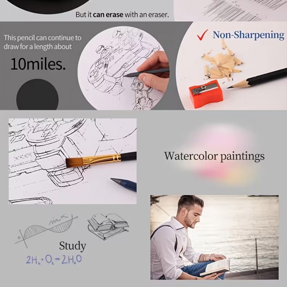 Unendlicher Metallstift ohne Tinte Innovativer langlebiger Bleistift für Zeichnungen in Schule und Büro - Schwarz