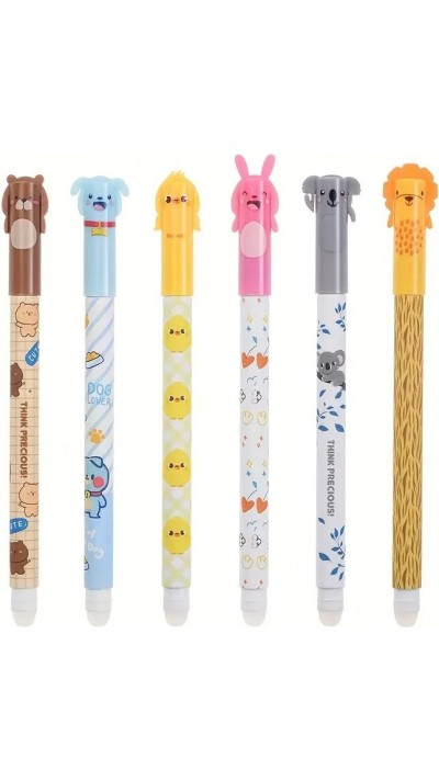 Blaue gel-wegwischbare Stifte mit niedlichen Tieren und Nachfüllungen für Schule/Büro (6er Set)