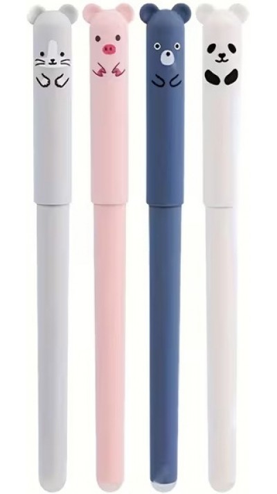 Blaue gel-wegwischbare Stifte mit niedlichen Tiermotiven f&uuml;r Schule/B&uuml;ro (4 St&uuml;ck Set) - Multicolore