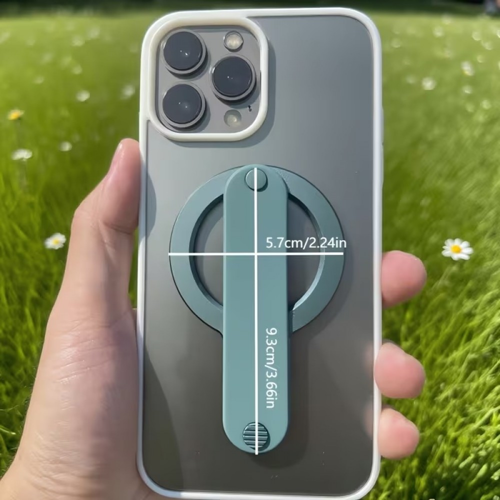 MagSafe Halterung f&uuml;r iPhone 17/16/15/14/13/12 abnehmbarer und faltbarer Ring sicherer Griff aus Zinklegierung mit integriertem Adapter - Silber