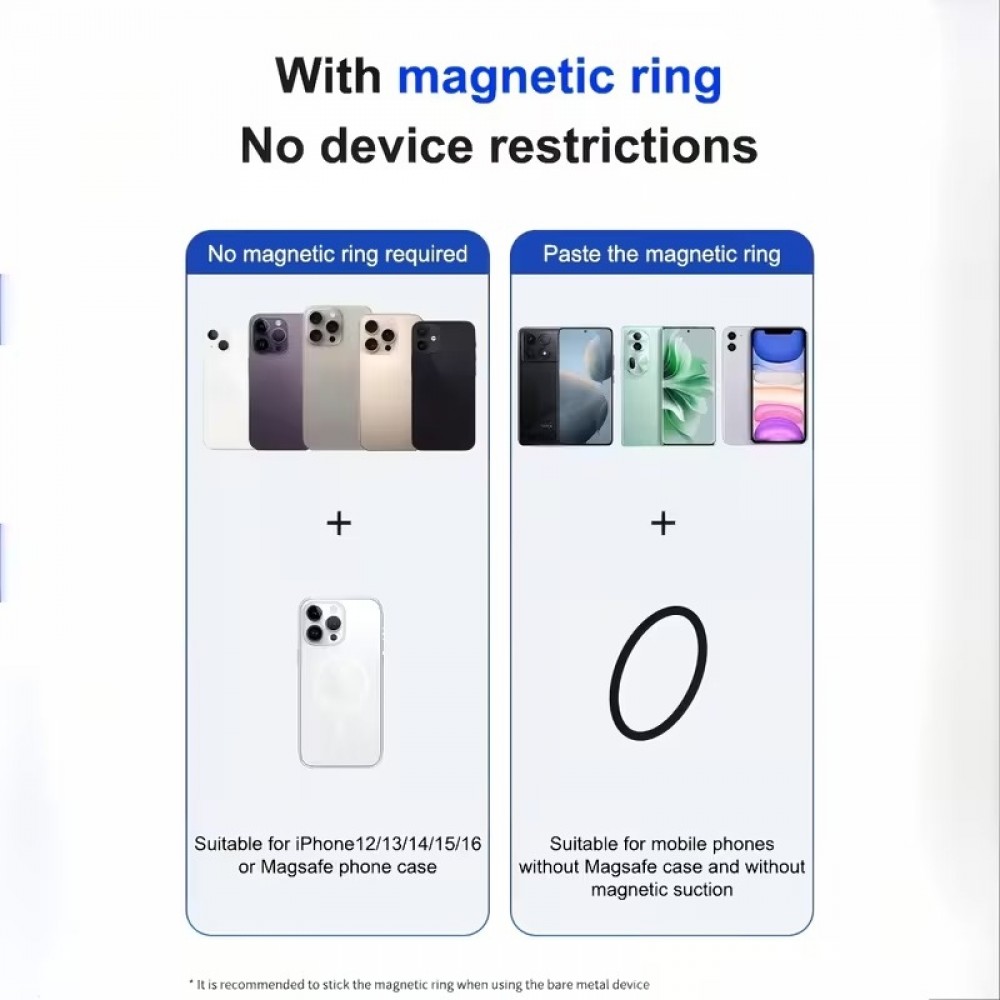 MagSafe Halterung f&uuml;r iPhone 17/16/15/14/13/12 abnehmbarer und faltbarer Ring sicherer Griff aus Zinklegierung mit integriertem Adapter - Silber