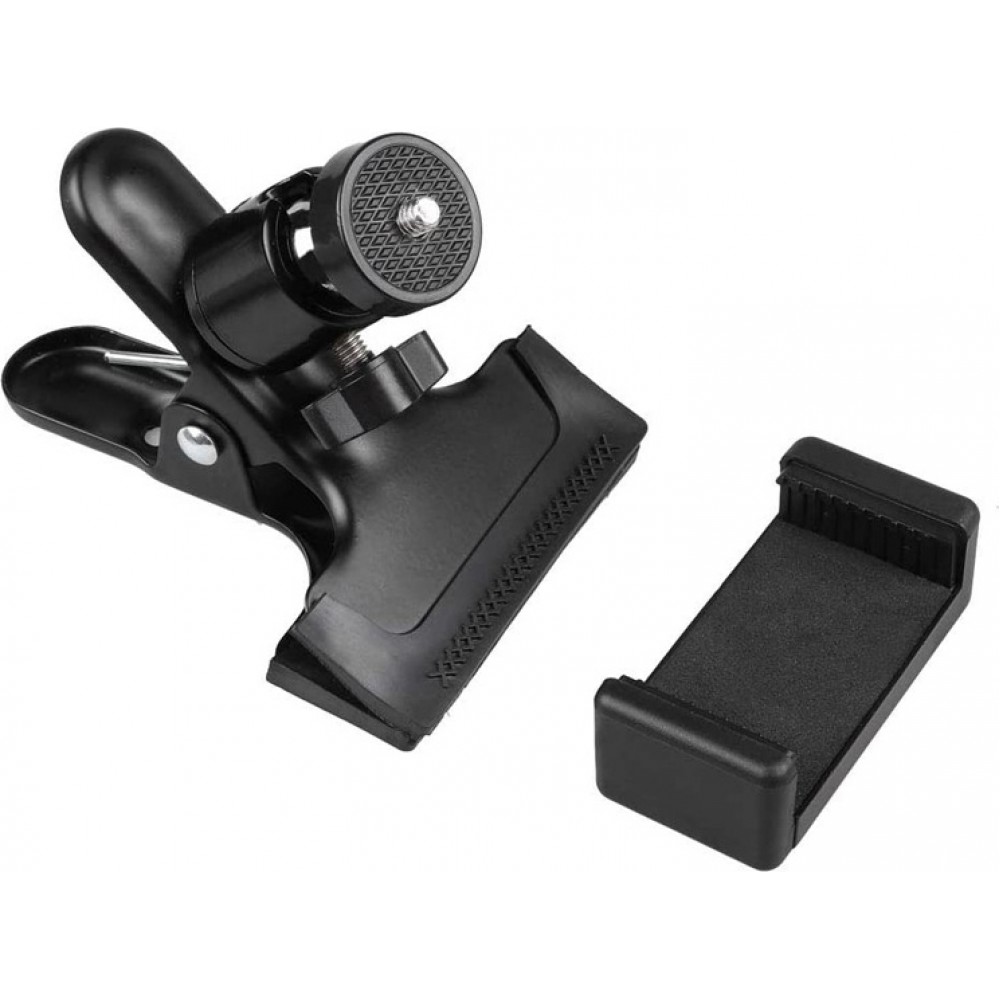 Universal Smartphone Halter für Gitarre & Ukulele verstellbare Klemme mit 360° Kugelgelenk stabile Handyhalterung - Schwarz