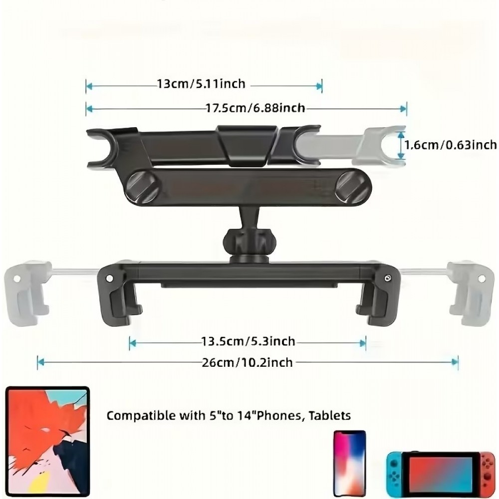 Tablet-/Handyhalterung für die Kopfstütze im Auto, kompatibel mit verschiedenen Geräten von 11,94 bis 32,77 cm - Schwarz