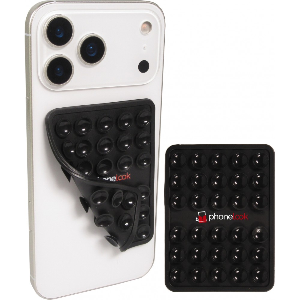 Support téléphone universel ventouse PhoneLook avec fixation autocollante en silicone - Noir